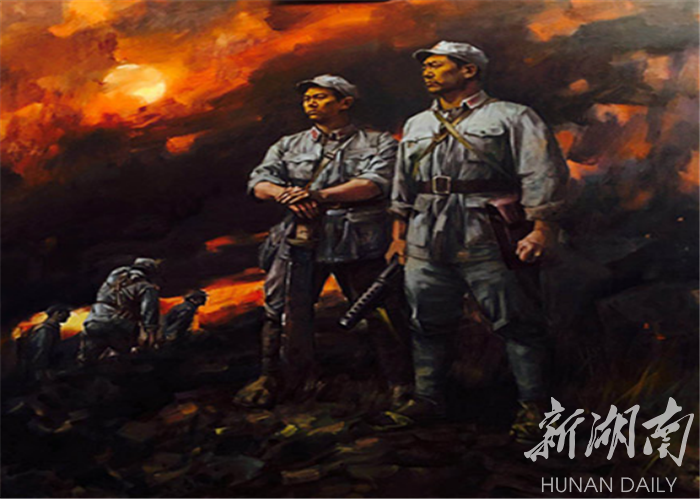 (油画《陈树湘与韩伟在灌阳洪水箐1934》再现了红34师当年突出重围