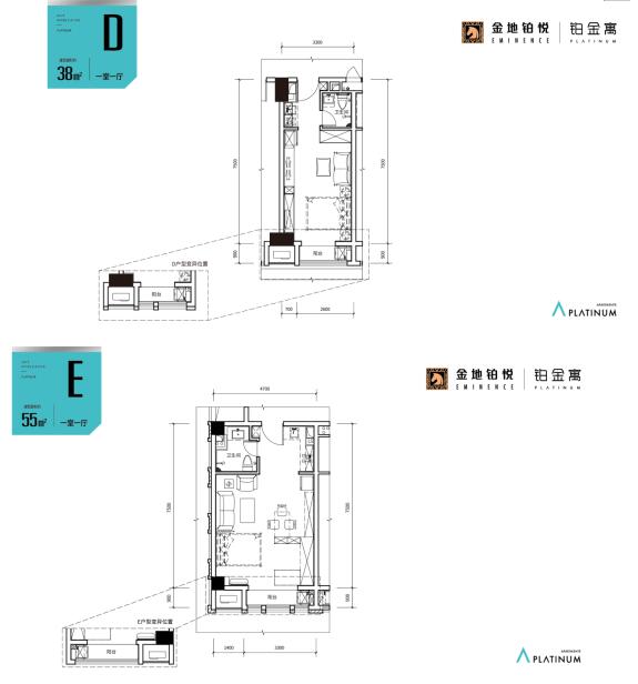 金地铂悦建面约38-59m2,户型周正,结构紧凑;功能完备,分区明确