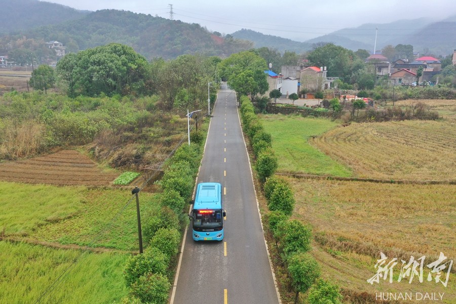 湘影>资讯 11月30日,公交车行驶在长沙市岳麓区雨敞坪镇的乡间公路上