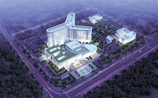 南县人民医院新院区夜景鸟瞰图。