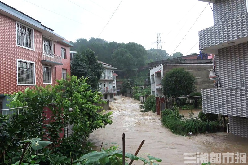 张家界山洪暴发居民被困，消防员架梯翻障打通生命线