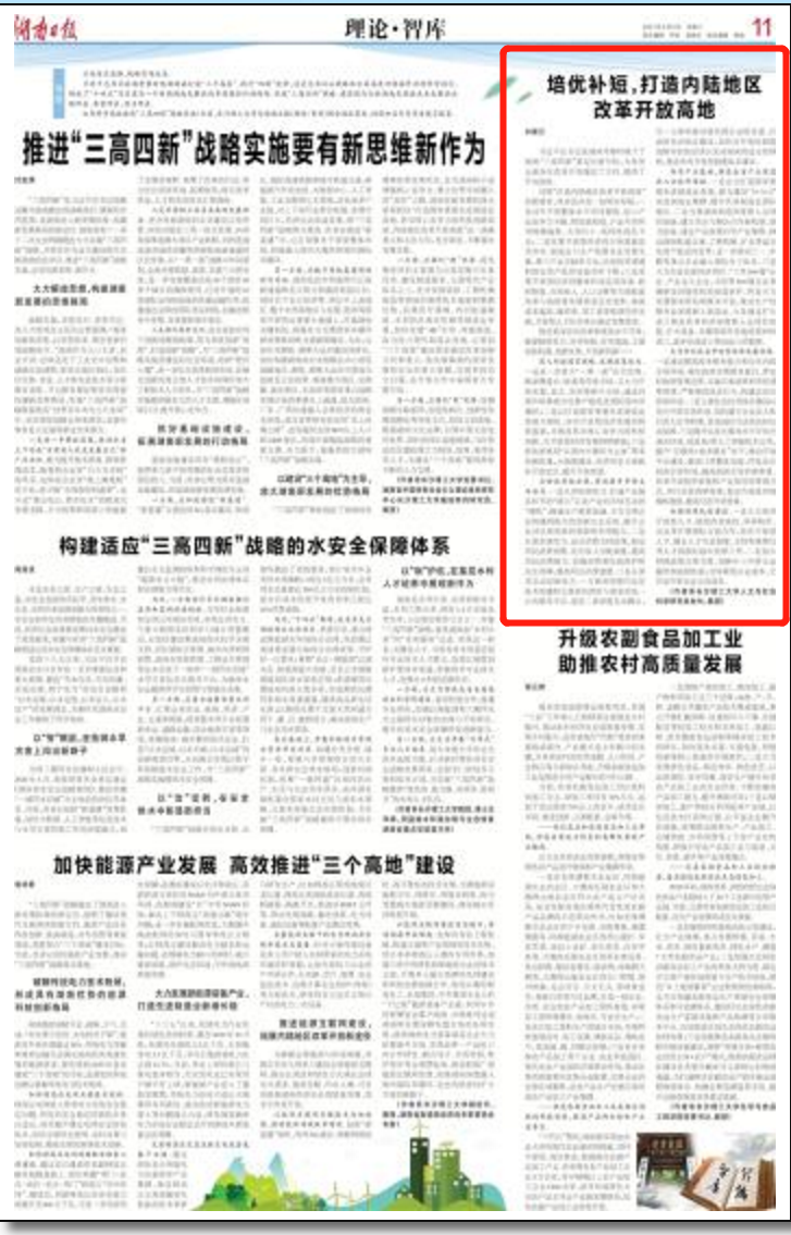 湖南日报丨培优补短，打造内陆地区改革开放高地