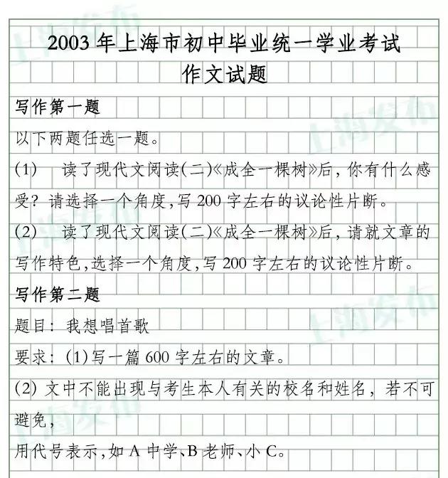 上海过去18年中考作文题一览！还记得你写的那篇吗？