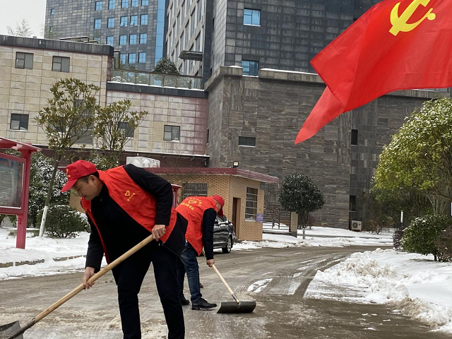 金开街道：党旗飘扬在铲雪除冰一线
