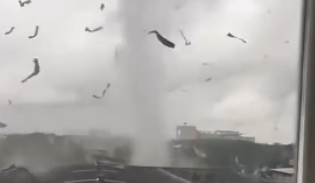 广东潮州发生龙卷风 板房铁皮被撕成碎片卷入空中