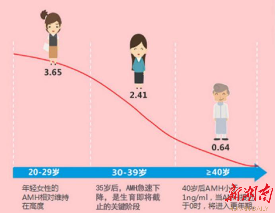 图为AMH水平(ng/ml)与年龄的关系。(图片来源于网络) 图为AMH水平(ng/ml)与年龄的关系。(图片来源于网络)