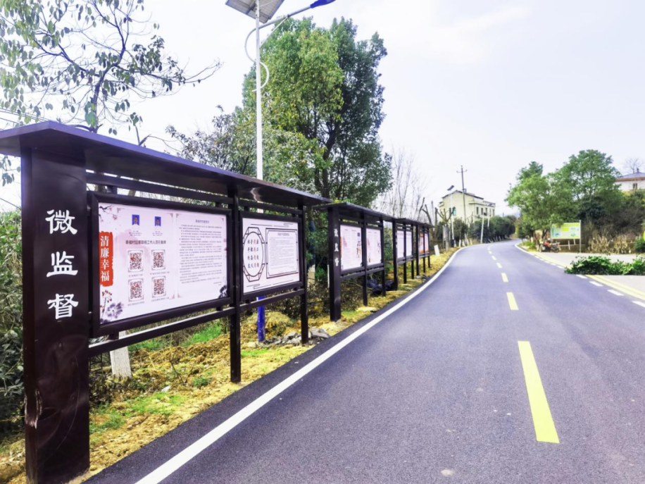 蒸湘区雨母山镇幸福村高标准建设的“微监督”公示牌