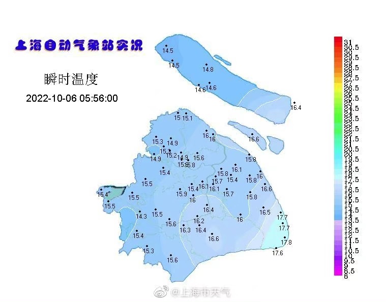 申城今明气温跌破20℃，国庆假期后第一天有小雨