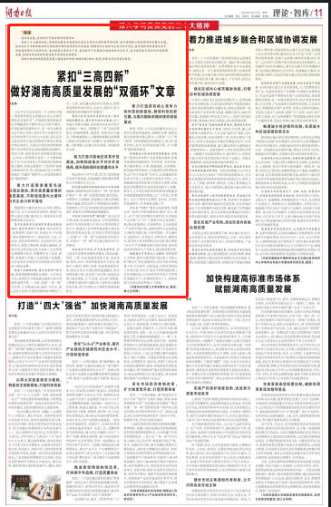 湖南日报丨紧扣“三高四新” 做好湖南高质量发展的“双循环”文章