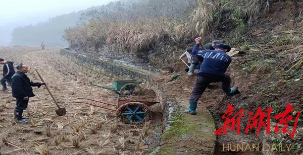 竹山村村民清理水渠