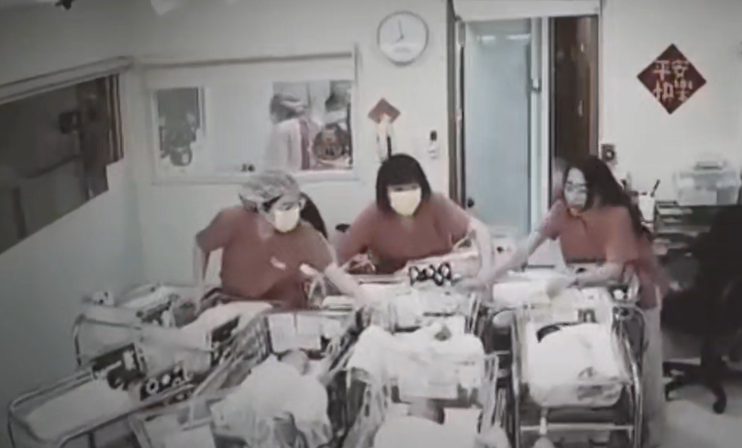 花莲地震来袭瞬间 台湾一医院多名护士用身体保护新生儿