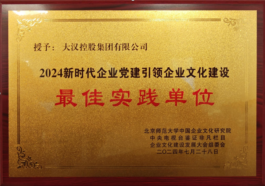 大汉集团荣获“2024新时代企业党建引领企业文化建设最佳实践单位”