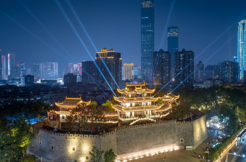 Tourists Tour Tianxin Pavilion at Night