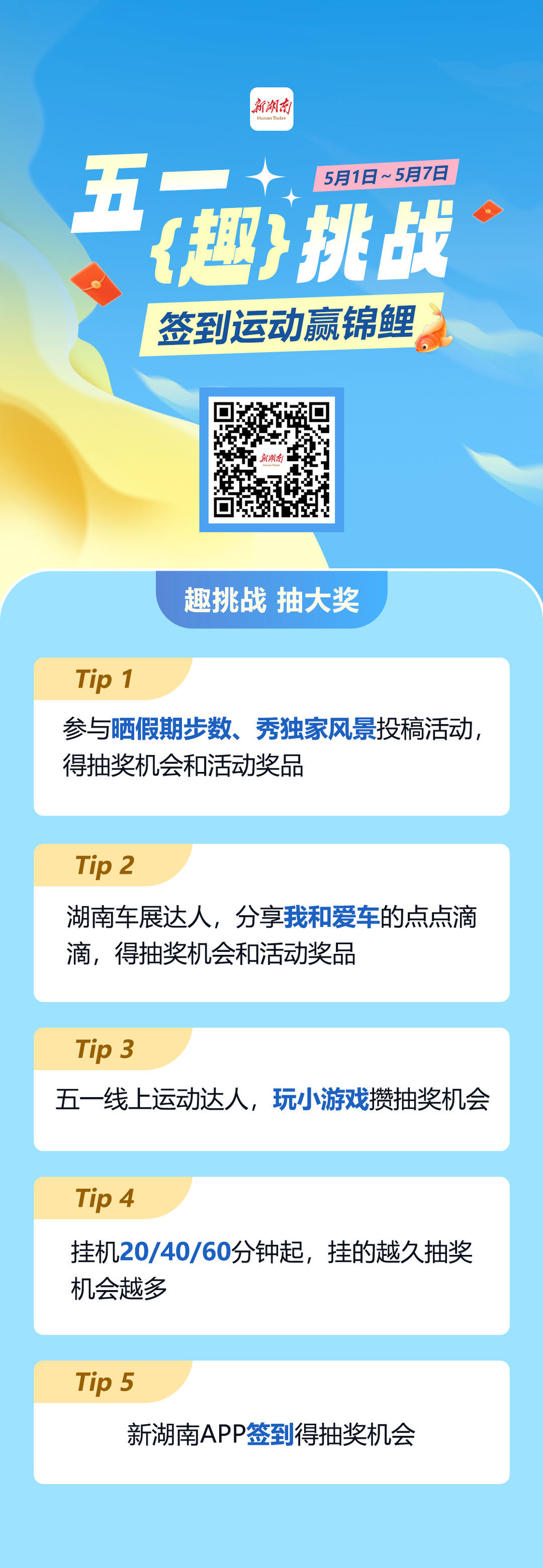 “五一‘趣’挑战，签到运动赢锦鲤”火热上线！动动手指，承包你的假期福利！