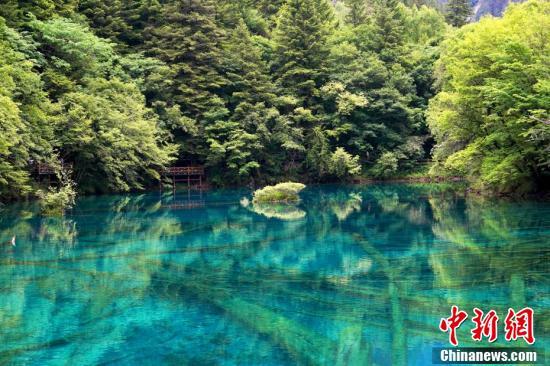九寨溝風(fēng)景如畫引游人