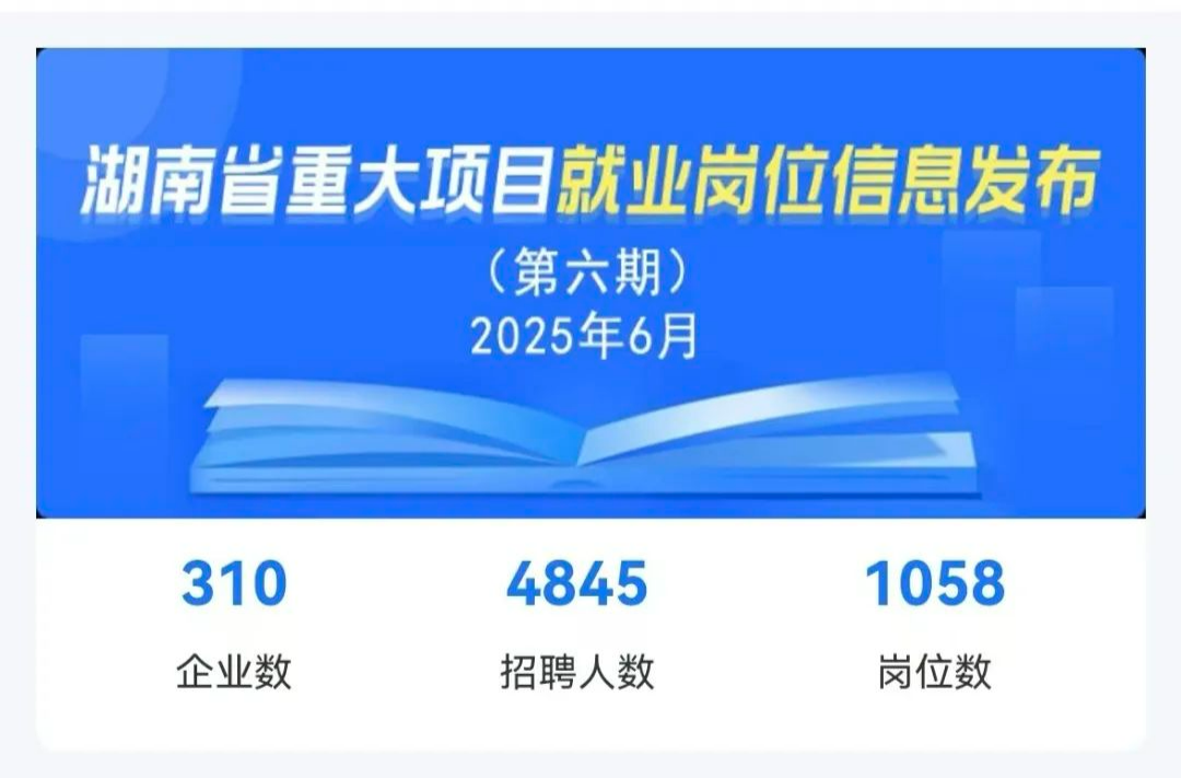可招聘4845人！湖南省第六期重大项目岗位归集发布
