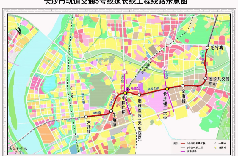 長沙地鐵5號線延長線共設(shè)7座車站
