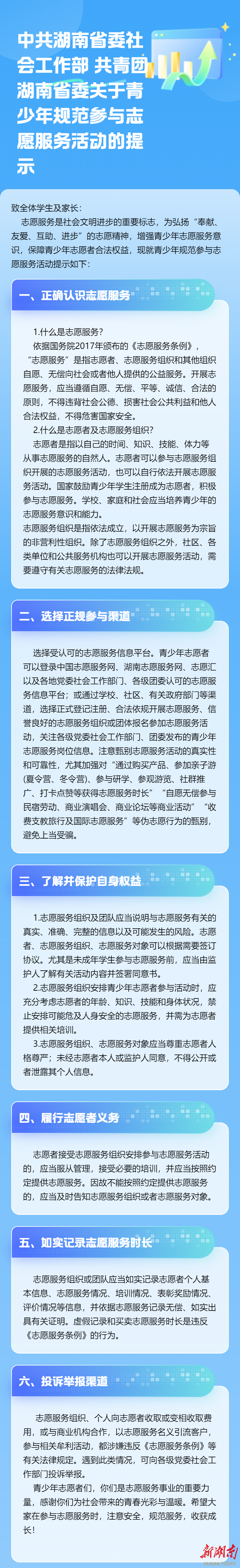 指導(dǎo)規(guī)范青少年參與志愿服務(wù) 湖南兩部門聯(lián)合發(fā)布提示?
