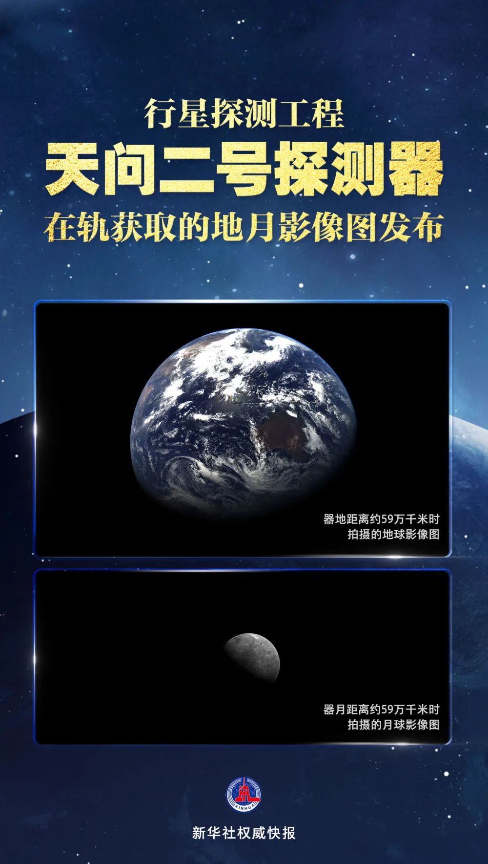 59萬(wàn)千米外！天問(wèn)二號(hào)拍攝的地月影像圖發(fā)布