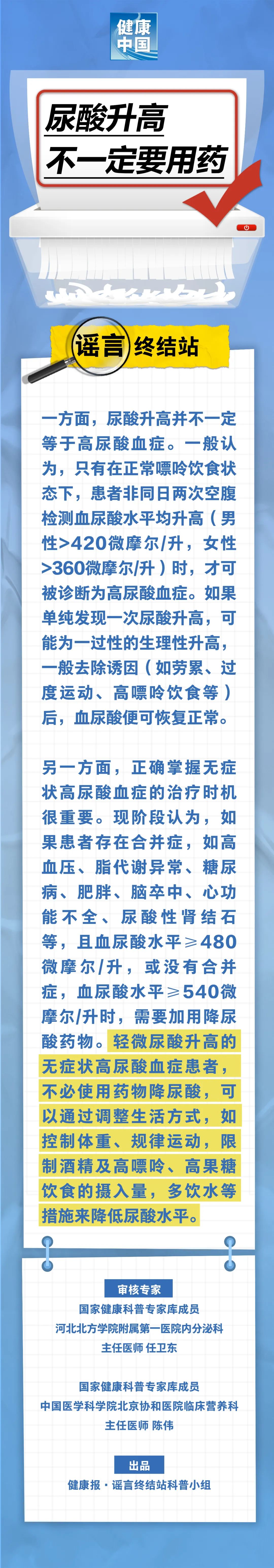 尿酸升高，不一定要用药……是真是假？｜谣言终结站