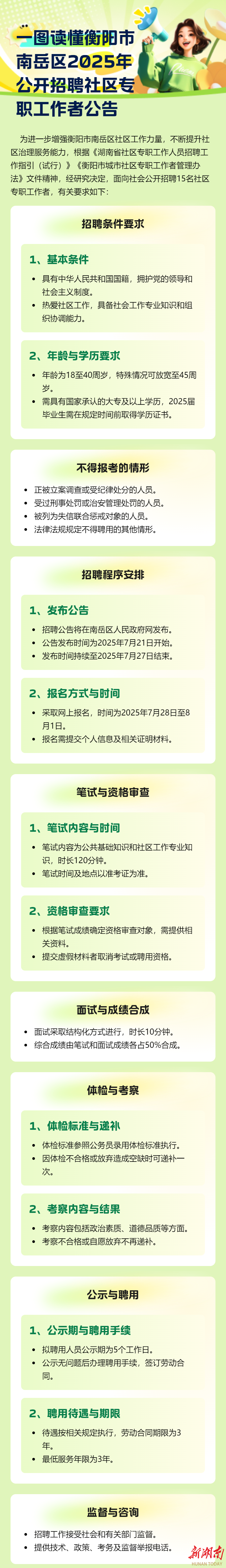 衡阳市南岳区招聘15名社区专职工作者8月1日前报名