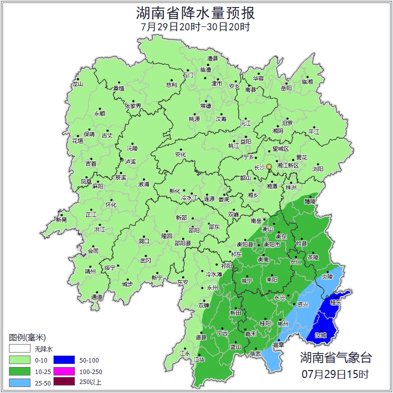 湖南降水量预报。 湖南降水量预报。