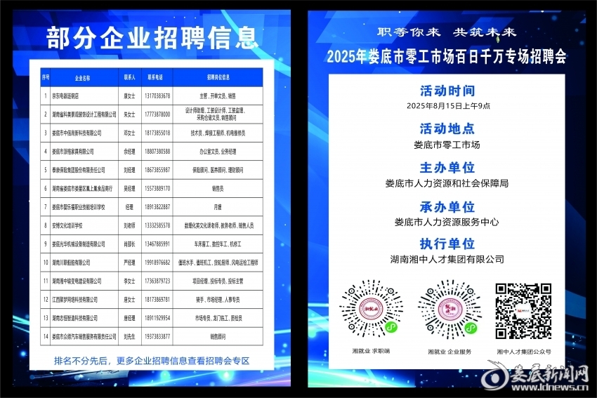 零工机会来了！娄底市零工市场百日千万专场招聘会15日举行