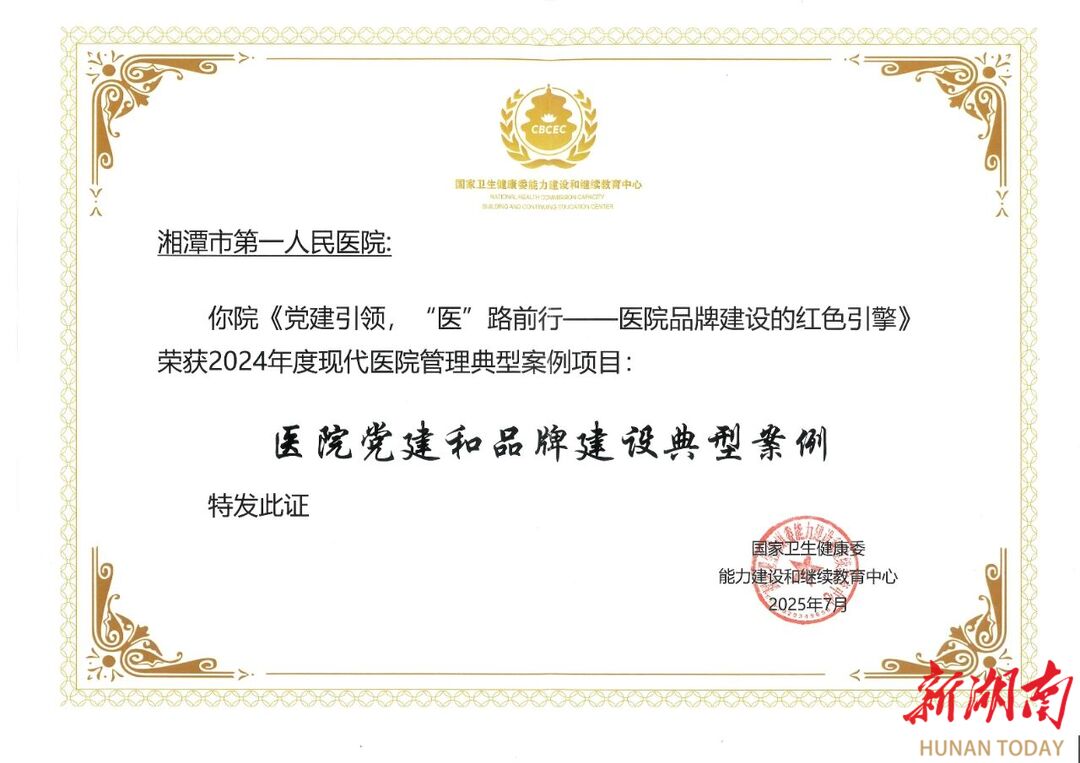 党建引领，“医”路前行：湘潭市第一人民医院党建品牌建设获国家级荣誉