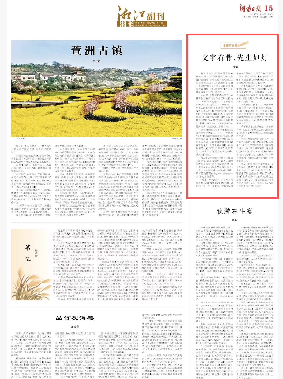 作家写作家㊵·文字有骨，先生如灯|湘江副刊湘韵