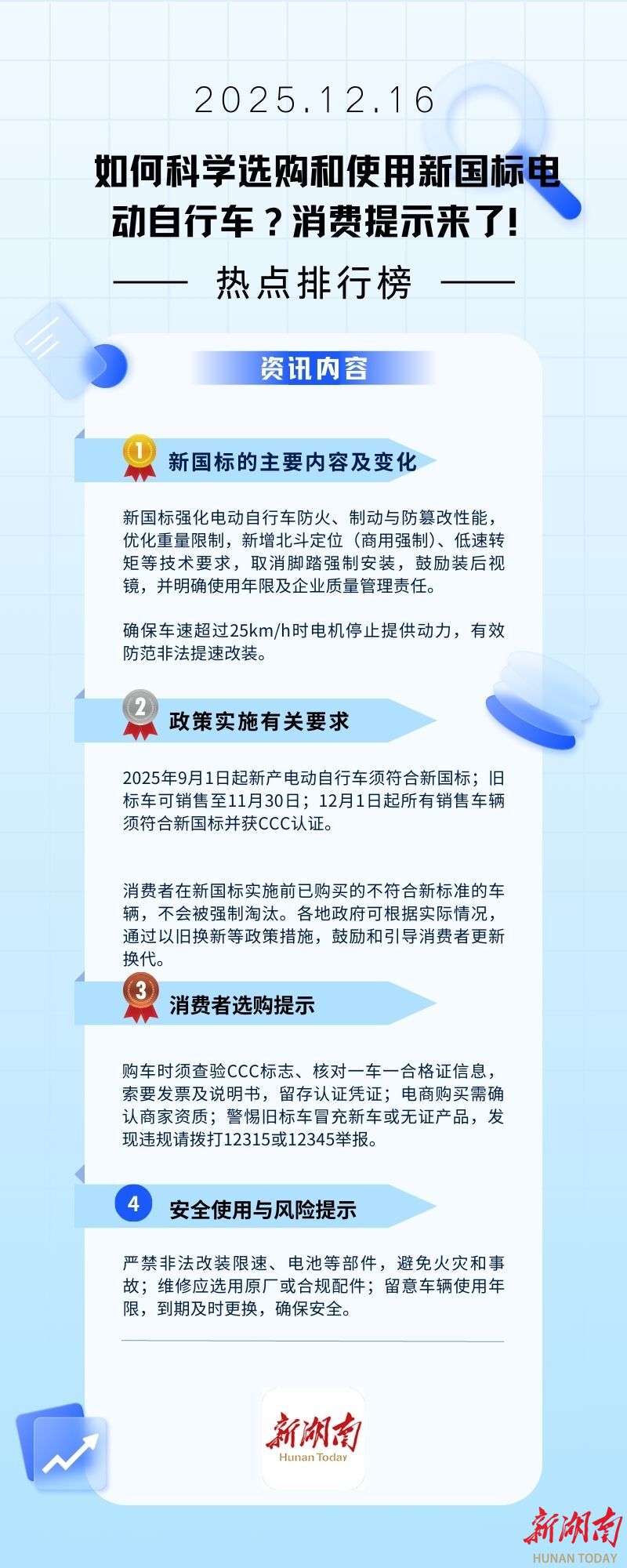 湖南发布新国标电动自行车消费提示 教你科学选购安全使用