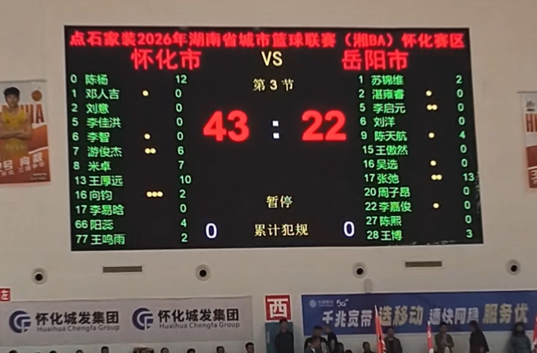 “湘BA”怀化VS岳阳④｜半场战报出炉 怀化43:22领先岳阳！