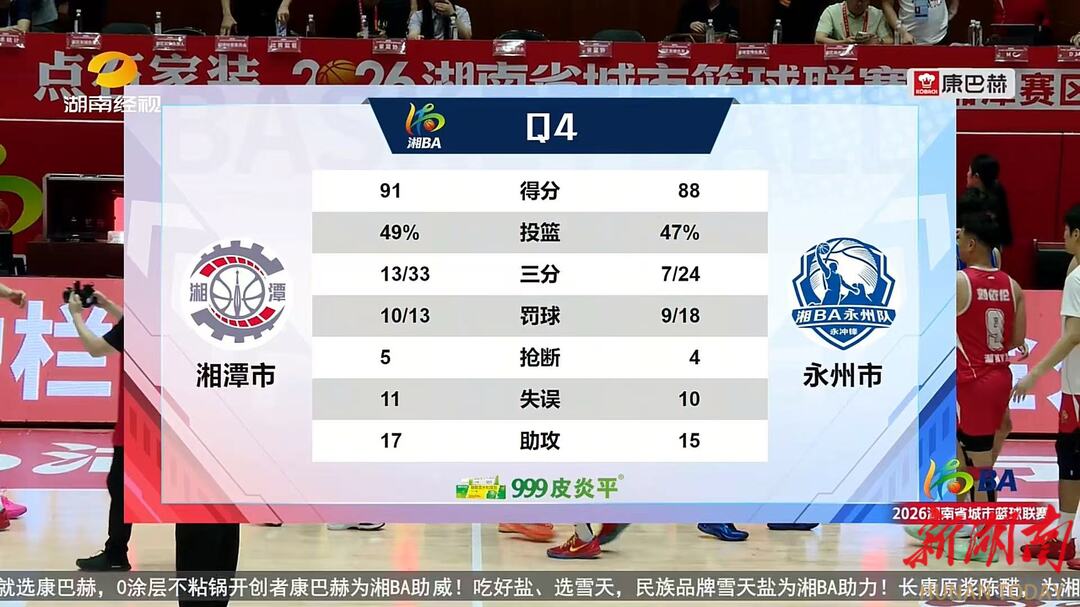 湘BA永州队以88:91憾负湘潭队 1/4决赛0-2止步八强