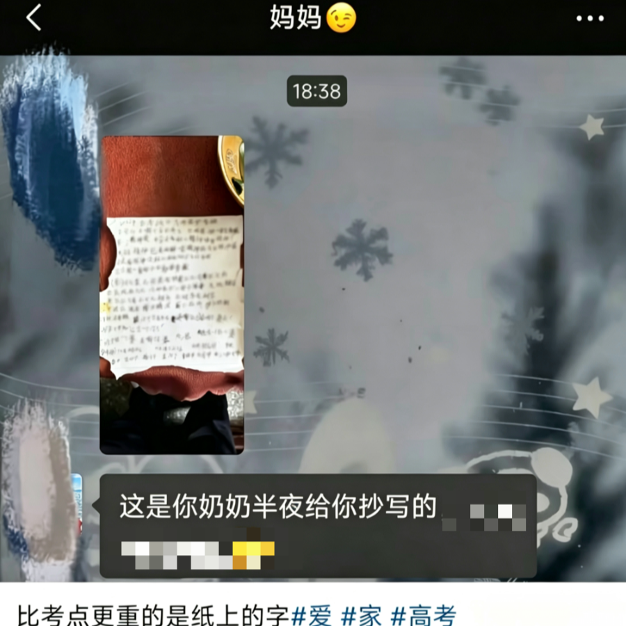 “这是奶奶半夜给你抄写的，说高考可能要考的……”