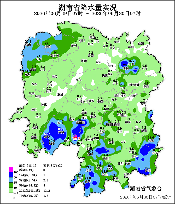 今天湘东北局地大暴雨，7月2日安乡、澧县、临澧、石门有暴雨