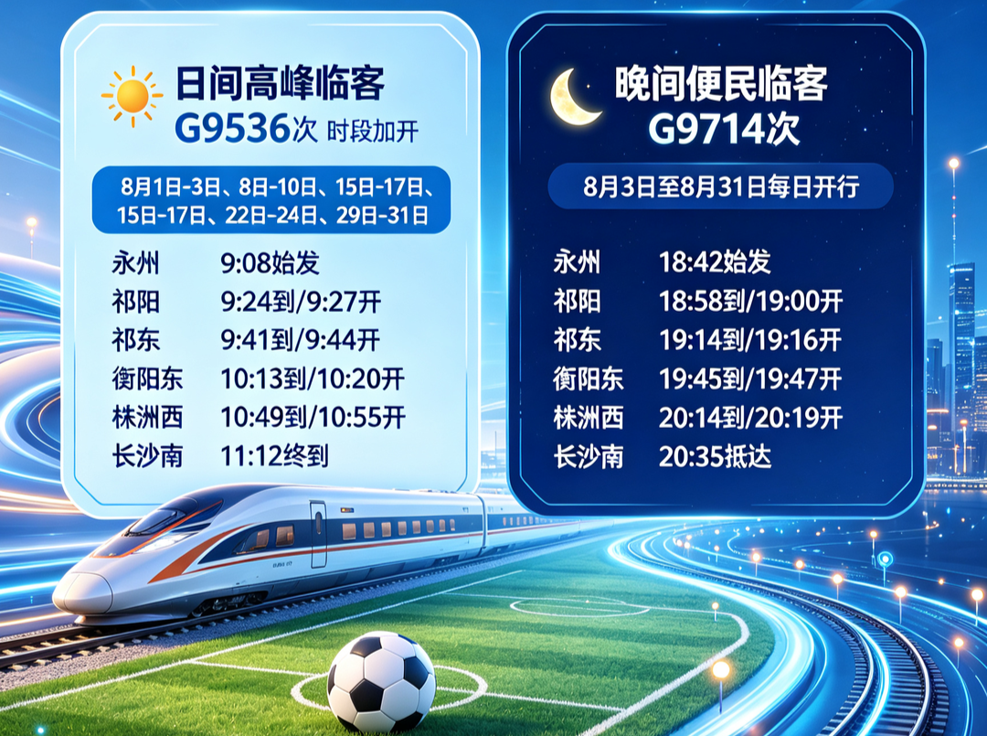 8月永州站多时段加开至长沙南高铁临客