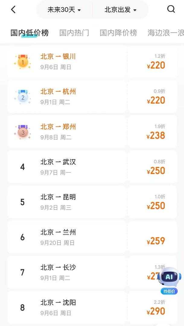 9月“捡漏黄金期”开启，大量1折机票在售