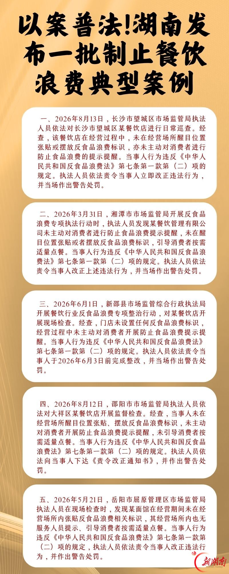 以案普法!湖南发布2026年首批制止餐饮浪费典型案例
