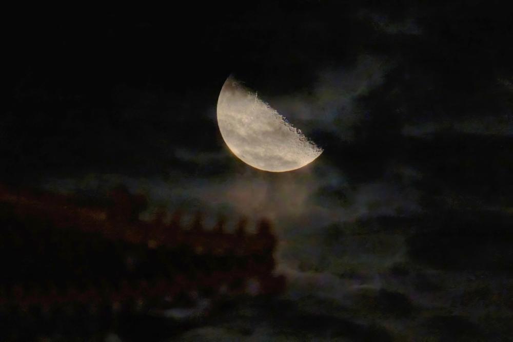 年度最大下弦月“爬上”夜空
