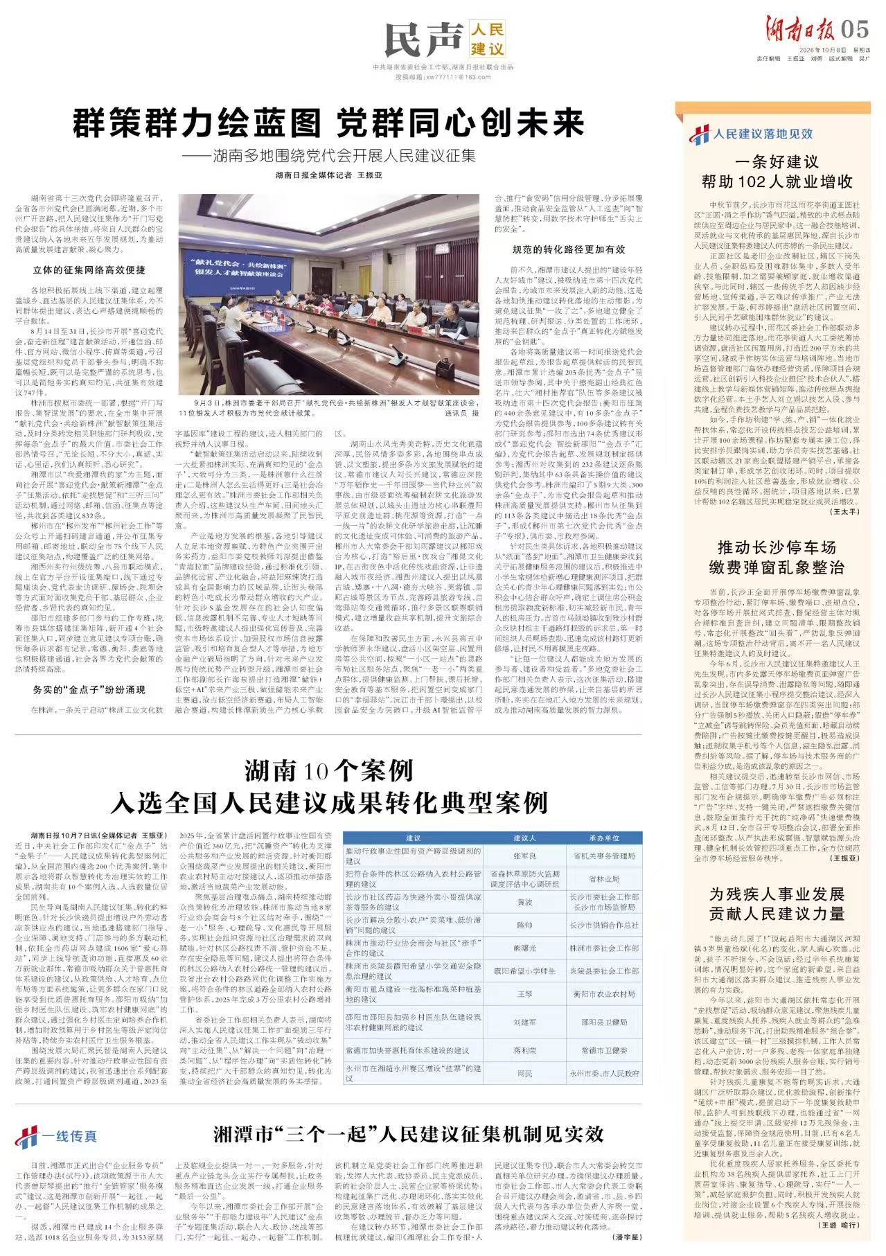 群策群力绘蓝图 党群同心创未来——湖南多地围绕党代会开展人民建议征集