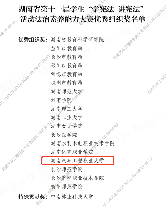 湖南汽车工程职业大学在湖南省第十一届“学宪法 讲宪法”活动法治素养能力大赛中斩获佳绩