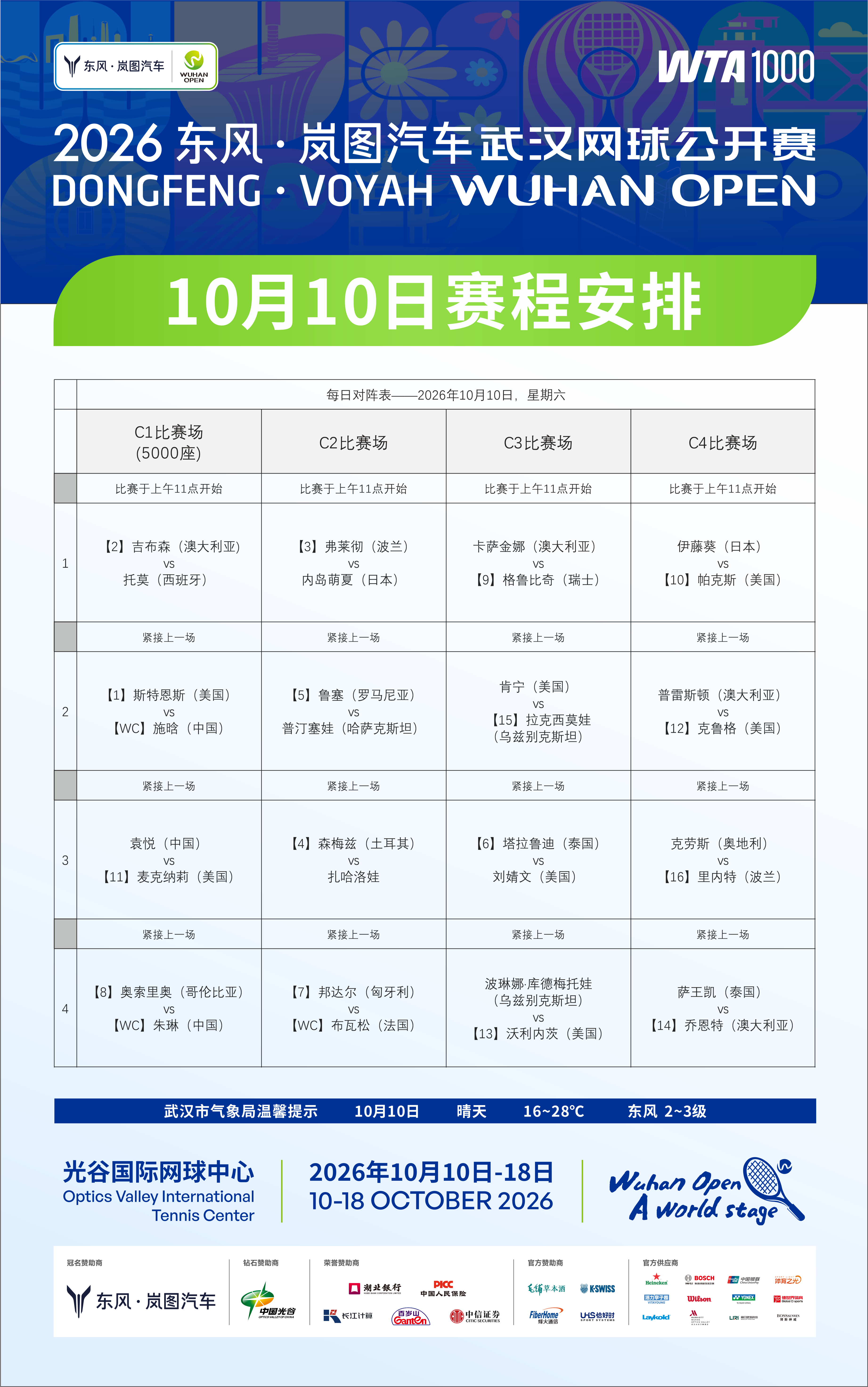 袁悦、朱琳、施晗出战资格赛,大满贯冠军肯宁亮相!2026东风・岚图汽车武网资格赛今日开打
