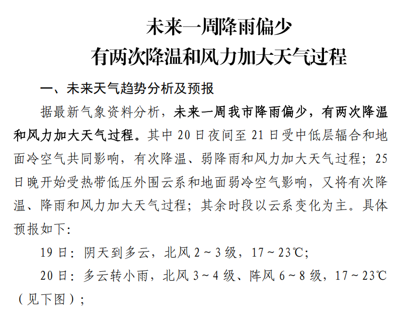 湘潭未来一周降雨偏少 有两次降温天气过程