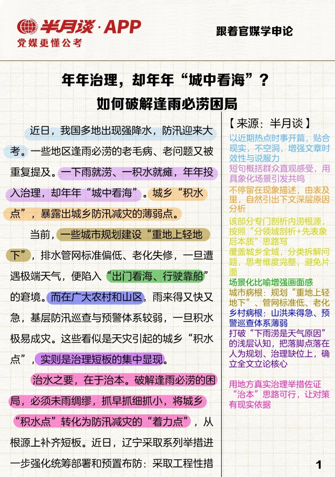 每日学习丨跟着官媒学申论——年年治理，却年年“城中看海”？如何破解逢雨必涝困局
