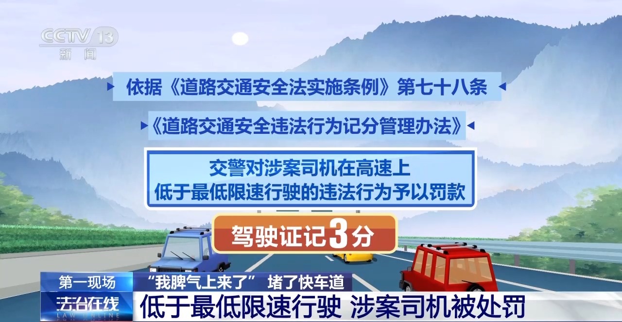法治在线丨不满后车闪灯故意压速堵了高速快车道 路怒司机被处罚