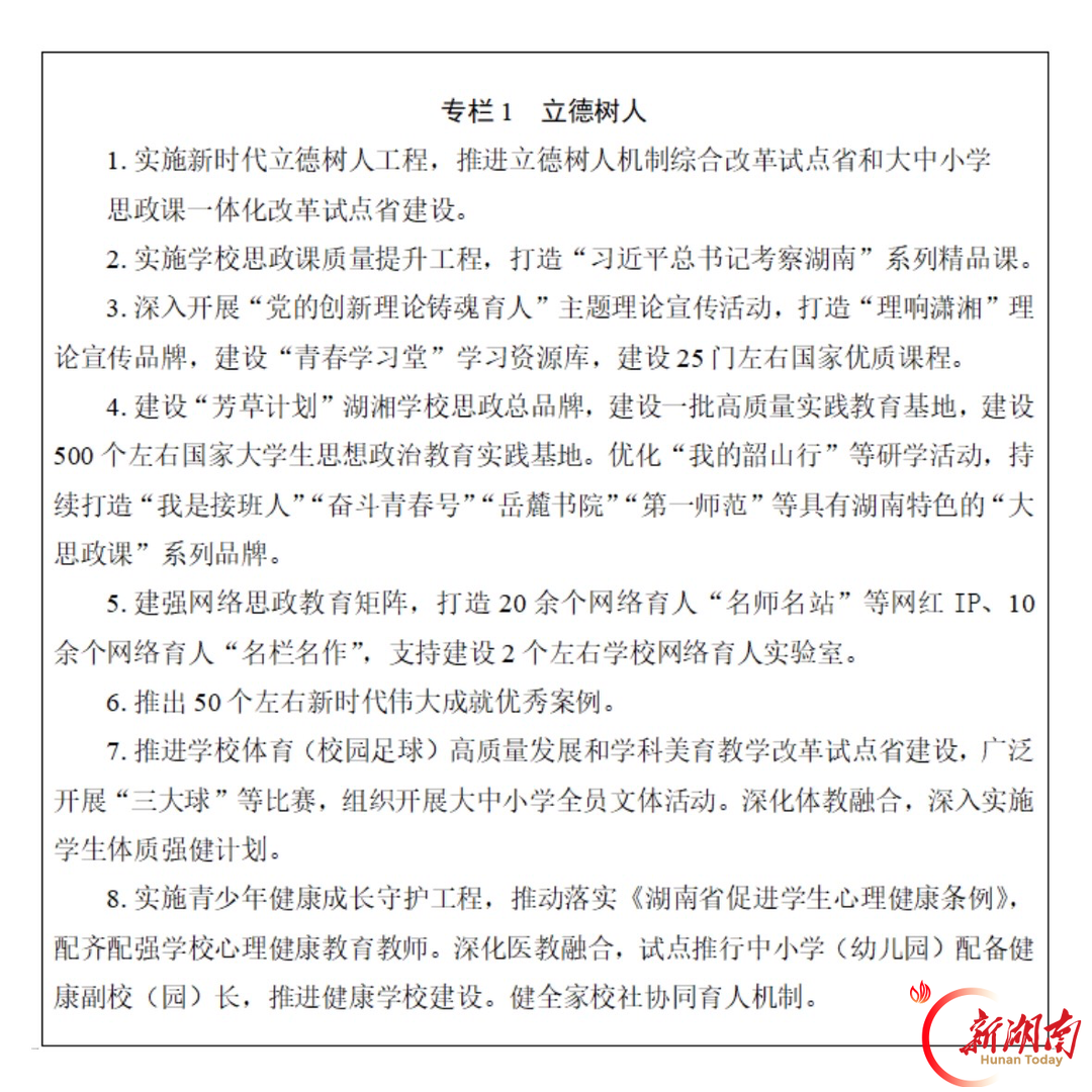 湖南印发“十五五”教育规划：十项重点任务锚定教育强省，2030年基本构建湖湘特色高质量教育体系