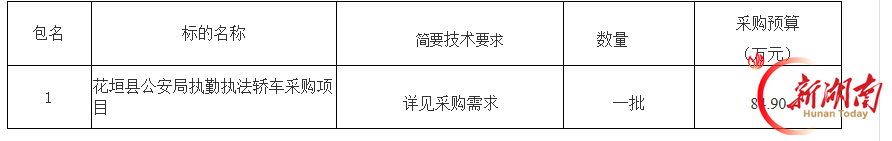政府采购丨花垣县公安局执勤执法轿车采购项目[公开招标]