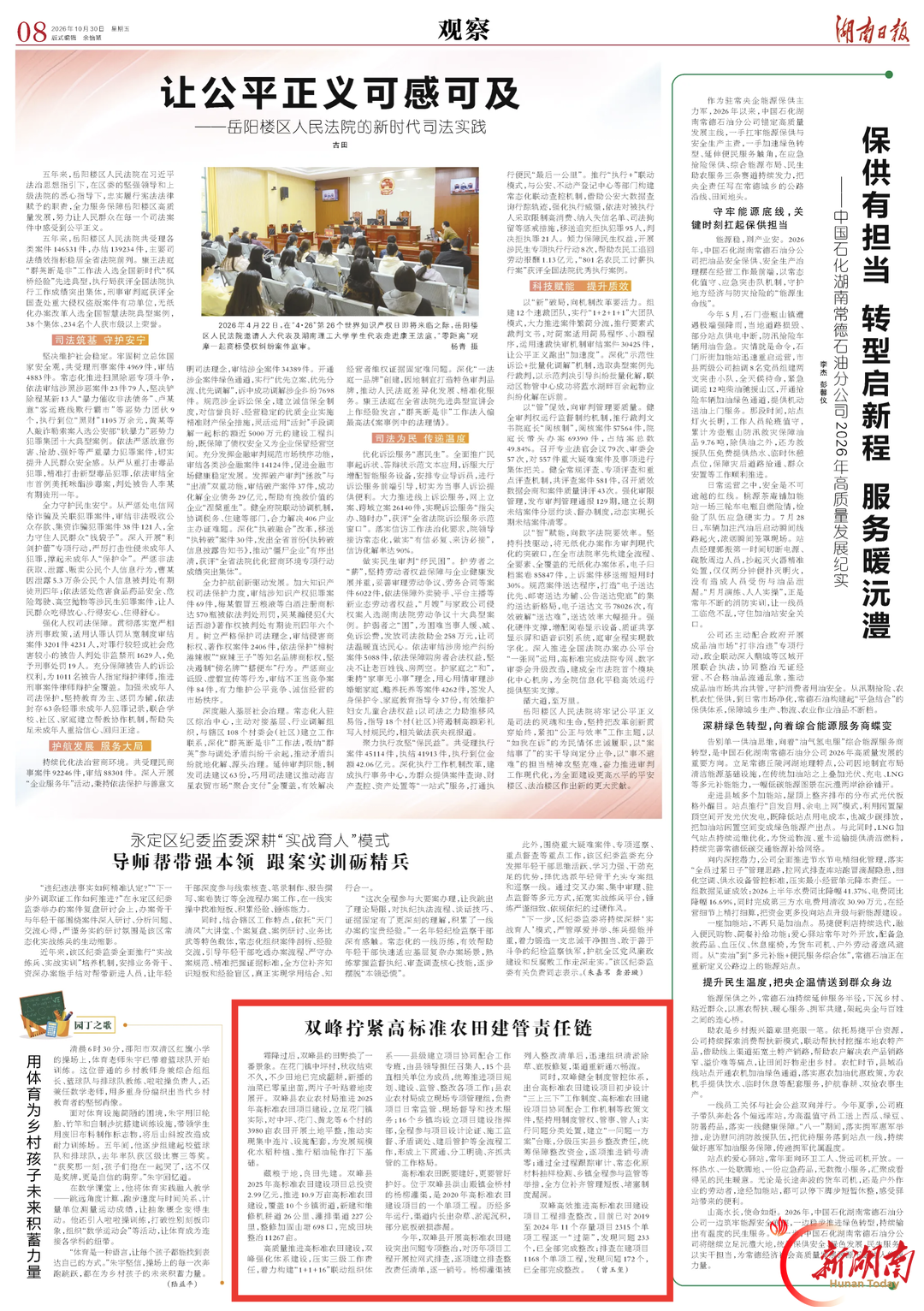 双峰拧紧高标准农田建管责任链|湖南日报
