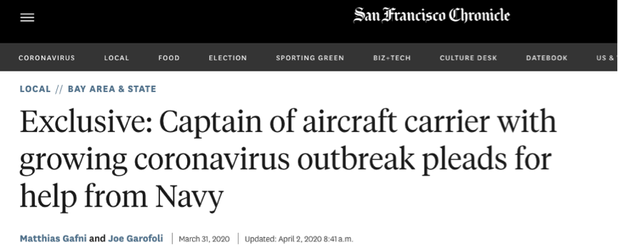 美国＂罗斯福＂号舰长遭解职细节曝光 背后或有更深层原因