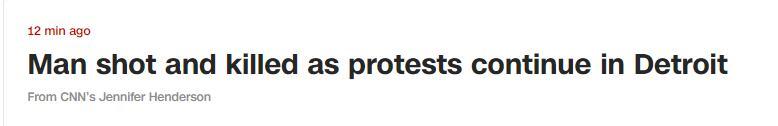 底特律抗议活动中一男子中枪身亡，年仅19岁