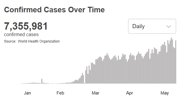 世卫组织：全球新冠肺炎确诊病例超过735万例